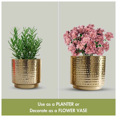 LXINDIA vases BEHOMA Metal Hammered Golden Mini Tabletop Planter for Home Decoration