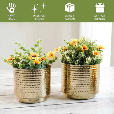 LXINDIA vases BEHOMA Metal Hammered Golden Mini Tabletop Planter for Home Decoration