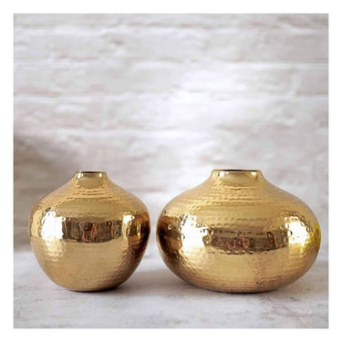 LXINDIA vases Behoma Metal Hammered Oval Shape Vase for Home Decor (Set Of 2)