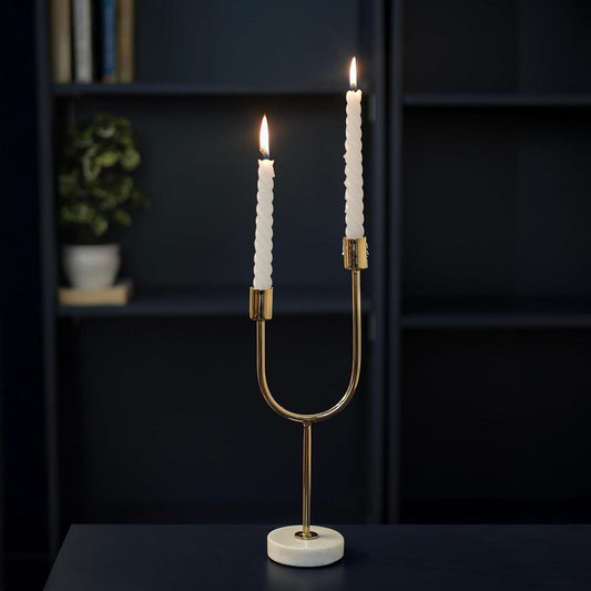 LX INDIA CANDLE HOLDEER Behoma Solid Metal U Shape Candle Stick Holder with White Marble Base