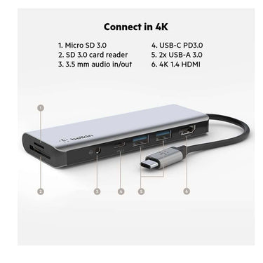 LXINDIA Dock Station Belkin USB C Hub 7in1 MultiPort Adapter Dock