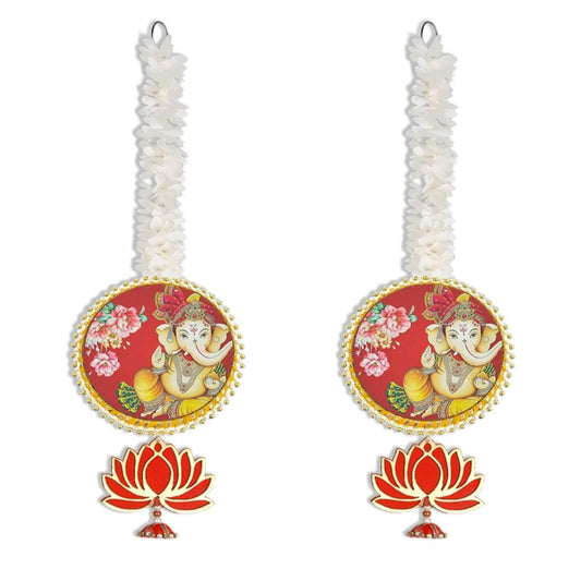 LX INDIA Diwail sale BENAVJI Handmade Artificial Ganesh Ji Decorative Hanging with Lotus & Garland for Home Temple, Pooja Room, Entrance & Festival Decoration ? Set of 2