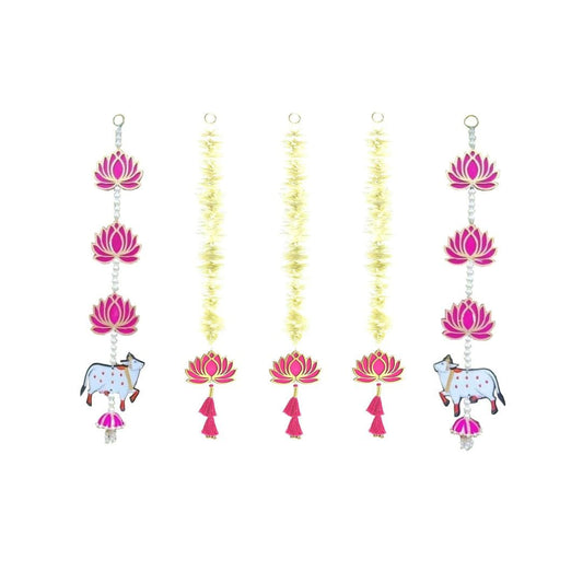 LX INDIA Wall Hanging BENAVJI Handmade Wall Decor Lotus with Ball Style Hanging (Pack of 5pcs)