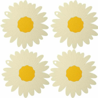 LXINDIA mats Besillia Sunflower Trivet Mat Heat Resistant Silicone Mat for Hot Pot (Pack of 4 White)