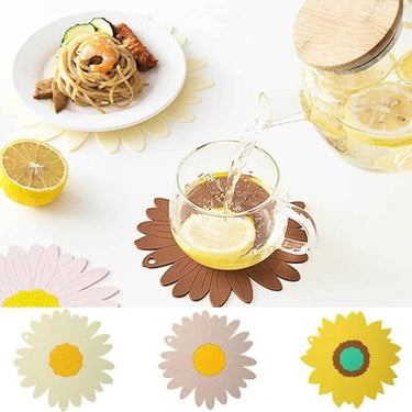 LXINDIA mats Besillia Sunflower Trivet Mat Heat Resistant Silicone Mat for Hot Pot (Pack of 4 White)