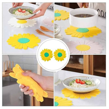 LXINDIA mats Besillia Sunflower Trivet Mat Heat Resistant Silicone Mat for Hot Pot (Pack of 4 White)