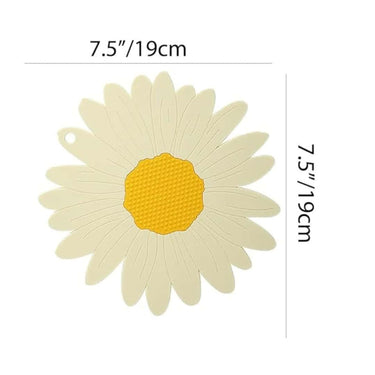 LXINDIA mats Besillia Sunflower Trivet Mat Heat Resistant Silicone Mat for Hot Pot (Pack of 4 White)