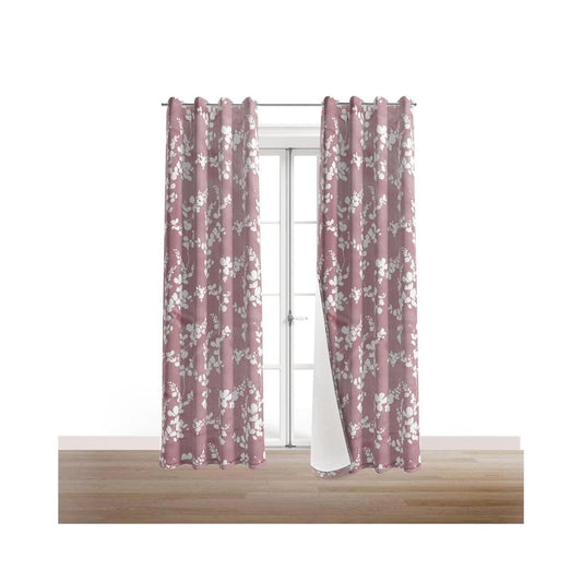 LXINDIA Curtains BFAM Thermal Insulated Floral Print Blackout Double Layer with White Liner Set of 2 Curtains 8 Feet Pink
