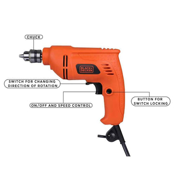 LXINDIA Corded and Cordless Drills BLACK DECKER BD65RD 400W Reversible Rotary Drill