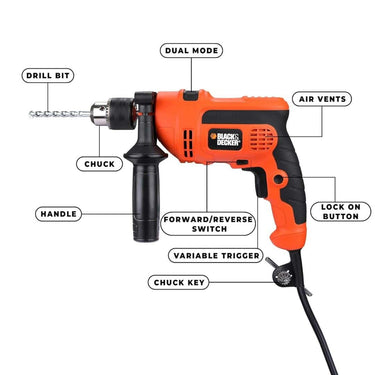 LXINDIA Corded and Cordless Drills BLACK DECKER KR554RE 550W 13mm Corded Drill Machine