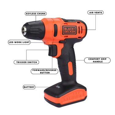 LXINDIA Corded and Cordless Drills BLACK DECKER LD12SP 12V 10mm Li-ion Cordless Drill Machine Driver