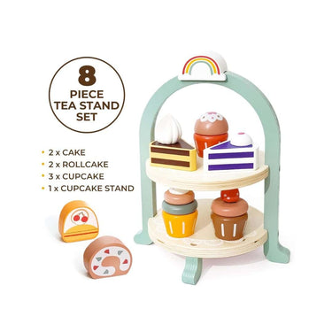 LXINDIA Toys BLiSS HUES Wooden Cupcake Stand Toddler Tea Set  Kitchen set (8 Pcs)