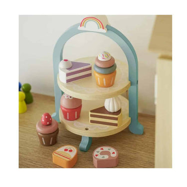 LXINDIA Toys BLiSS HUES Wooden Cupcake Stand Toddler Tea Set  Kitchen set (8 Pcs)