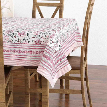 LXINDIA Table Cloth BLOCKS OF INDIA Hand Block Cotton Rectangular Table Cloth (60 Inch X 90 Inch) Pink Kalamkari