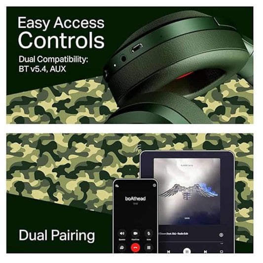 LX INDIA Headphone boAt 2025 Launch Rockerz Plus 550 Bluetooth Wireless Headphone with Mic (Green Militia)