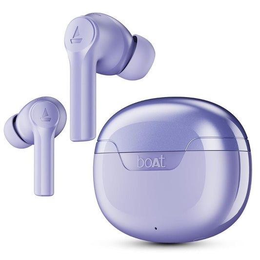 LX INDIA Earbuds boAt Airdopes 300, Cinematic Spatial Audio, 50H Battery, 4Mic AI ENx, Fast Charge, App Support, Low Latency, IPX4, v5.3 Bluetooth Earbuds, TWS in Ear Earbuds Wireless Earphones with mic (Purple Haze)