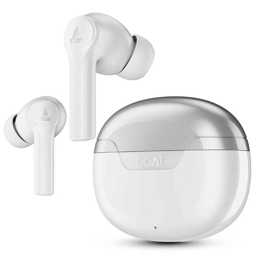 LX INDIA Earbuds boAt Airdopes 300, Cinematic Spatial Audio, 50HRS Battery, 4Mic AI ENx, Fast Charge, App Support, Low Latency, IPX4, v5.3 Bluetooth TWS in Ear Earbuds Wireless Earphones with mic (Chrome White)