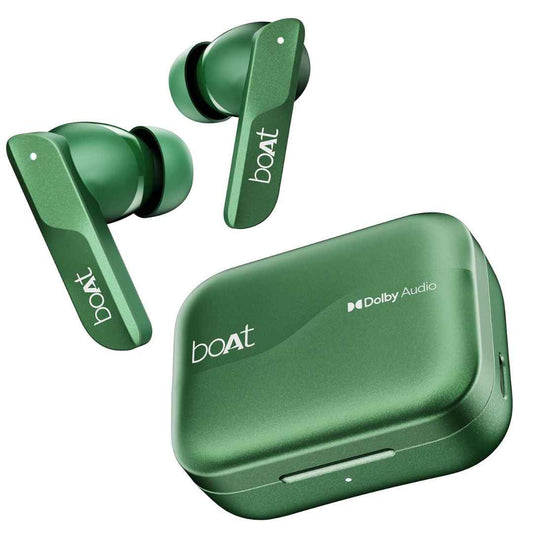 LX INDIA Earbuds Interstellar Green boAt Airdopes 800, Dolby Audio, Adaptive EQ by Mimi, 4Mics AI ENx, App Support, Fast Charge, Low Latency, IPX5, v5.3 Bluetooth TWS in Ear Earbuds Wireless Earphones with mic