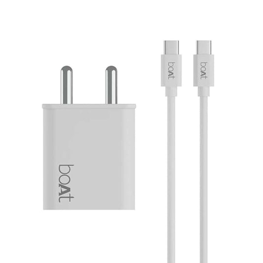 LXINDIA Mobile Charger boAt WCDV 22.5W Dual Port Charger (Type C to Type C Cable) White