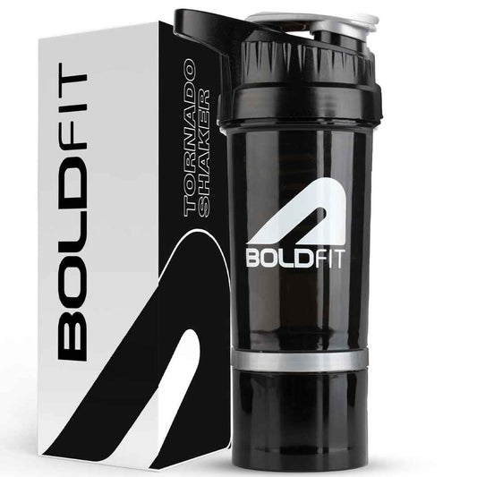 LX INDIA Shakers Boldfit Gym Shaker For Protein Shake Leakproof Shaker Bottles For Supplements With Extra Compartment Gym Bottle For Men And Women Black - 500 ml