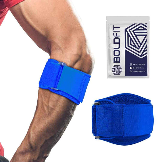 LX INDIA Elbow Support Blue Boldfit Neoprene Tennis Elbow Support for gym with Strap - Elbow band for pain relief in Bursitis - Free Size