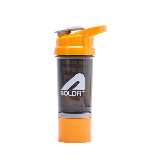 LX INDIA Shakers Boldfit Plastic Gym Shaker For Protein Shake Leakproof Shaker Bottles For Supplements With Extra Compartment Gym Bottle For Unisex Orange - 500 Ml