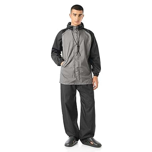 LX INDIA RainCoat Gray Boldfit Rain Coat For Men Waterproof With Pant Unisex Raincoat For Men Set Raincoat For Women Top & Bottom Combo Easy Adjustable Rain Coat - XL-XXL