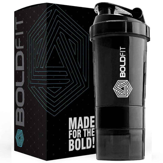 LX INDIA Shakers Boldfit Spider Gym Shaker Bottle, Shakers for Protein Shake with 2 Storage Compartment (High Density Polyethylene, Pack of 1, Black),500 ml