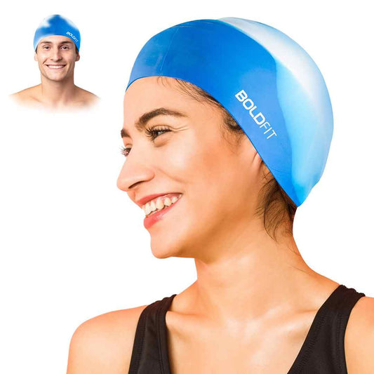 LX INDIA HEAD CAPS Boldfit Swimming Cap for Men Silicone blue white