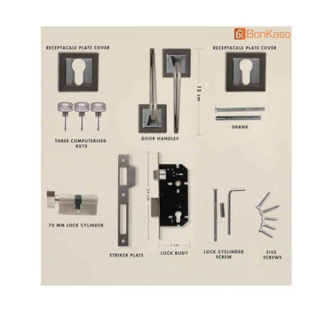 LXINDIA Lock BonKaso F023393 Premium Zinc Heavy Duty Safe and Secure Mortise Main Door Lock Set with Door (Stainless Steel Finish)