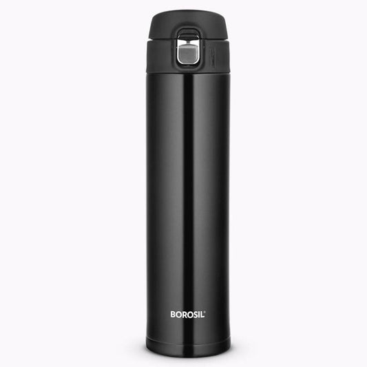 LX INDIA Bottle Borosil Hydra Nova Stainless Steel 500 ml Water Bottle | Double Wall Vacuum Insulated | 16 Hours Hot & 18 Hours Cold | Leakproof, BPA Free | 1 Year Warranty, Black
