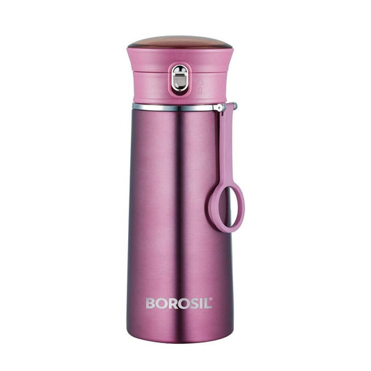 LX INDIA Bottle Borosil Travelease 420 ml Stainless Steel Water Bottle | Double Wall Vacuum Insulated Flask, Leakproof | 12 Hrs. Hot & 14 Hrs. Cold | Bottle for Office, Gym, School & College | 1 Year Warranty, Purple