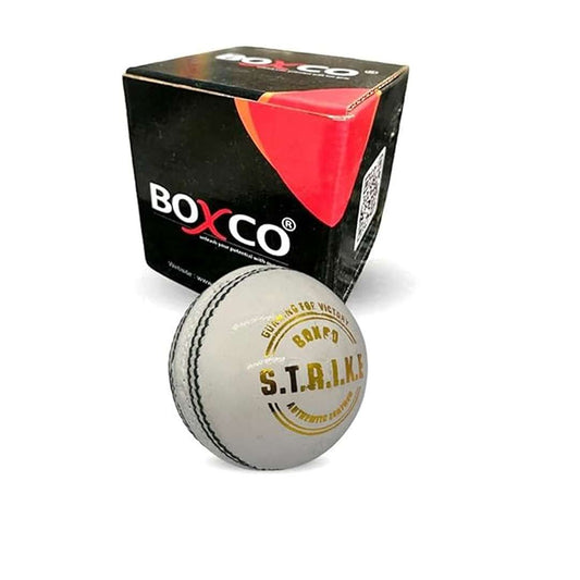 LX INDIA Cricket ball BOXCO Strike White Leather Cricket Ball, Hand Stitched, for T20, ODI and Test Matches (Pack of 1)