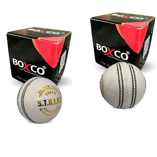 LX INDIA Cricket ball BOXCO Strike White Leather Cricket Ball, Hand Stitched, for T20, ODI and Test Matches (Pack of 2)