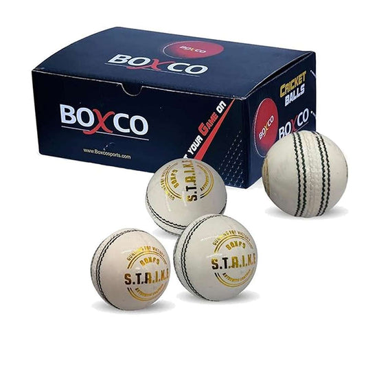 LX INDIA Cricket ball BOXCO Strike White Leather Cricket Ball, Hand Stitched, for T20, ODI and Test Matches (Pack of 4)