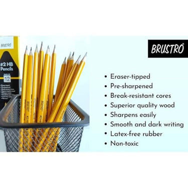 LXINDIA Pencil BRUSTRO 2 HB Extra Dark Pencil with Eraser Tip (24 Pencils)