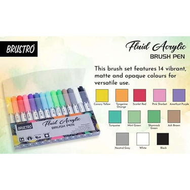 LXINDIA Sketch Pen BRUSTRO Fluid Acrylic Brush Pen Set of 14