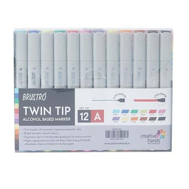 LXINDIA marker BRUSTRO Twin Tip Alcohol Based Marker (Set of 12)