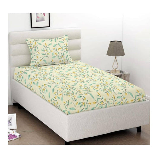 LX INDIA Bedsheet BSB HOME Glace Cotton Flat Single Bedsheets with 1 Pillow Cover ( Floral Print Green Leaf)
