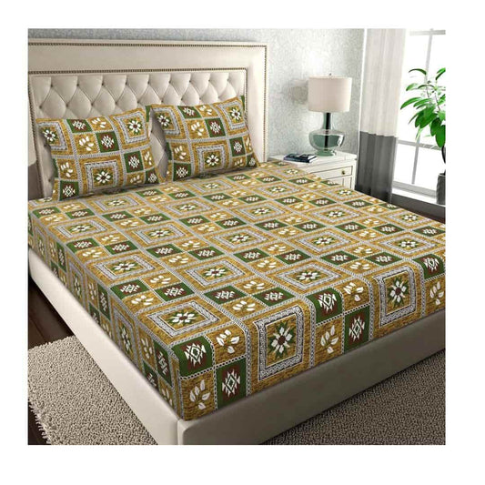 LX INDIA Bedsheet BSB HOME Pure Microfiber Jaipuri Rajasthani Print Bedsheet for Double with 2 Pillow Covers (Mouse and Green)