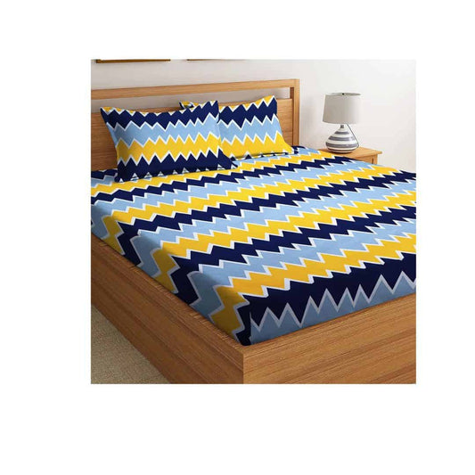 LXINDIA Cloth and Sheets BSB HOME Yellow and Blue Double Abstract Floral Bedsheet