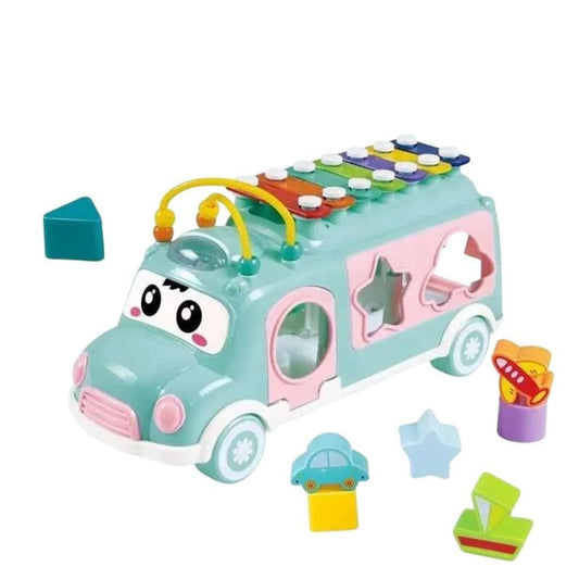 LXINDIA Toys Cable World Baby School Bus Xylophone Toy for Toddlers,Shape Sorting Toys Knocking Xylophone Educational Musical Instruments Toy (Blue)