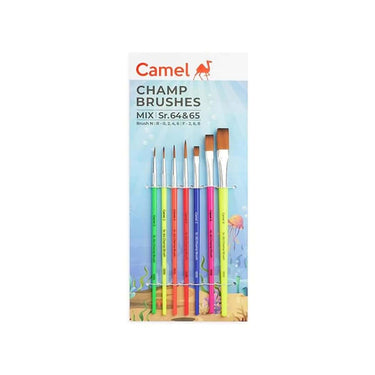 LXINDIA Painting Brush Camel Plastic Champ Brushes Set of 7 Brushes Round and Flat