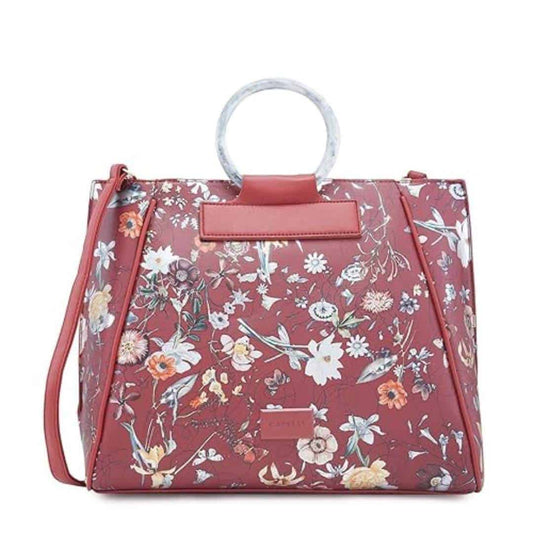 LXINDIA Bag Caprese Fiorella Satchel, Burgundy-Large Shoulder Bag for Women