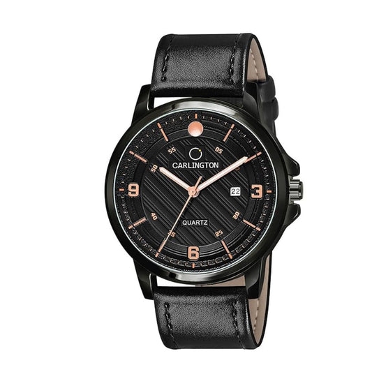 LX INDIA Watch Black Carlington Analog Watches for Men with Leather Strap