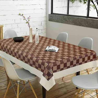 LXINDIA Table Cloth CASA NEST PVC Table Cover (Beige and Brown) Squares