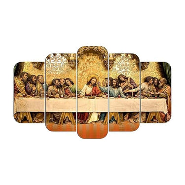 LXINDIA photo frame Casa Rica Wood Last Supper Of Jesus Christ Photo Frame Painting Set Of 5 Mdf (Fga 005)