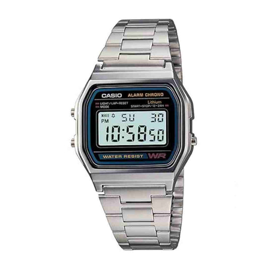 LX INDIA Digital Watch Casio Vintage A-158WA-1Q Digital Grey Dial Unisex Watch Silver Metal Strap (D011)