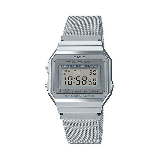LX INDIA Digital Watch Casio Vintage A700WM-7ADF Digital Grey Dial Unisex Watch Silver Metal Strap