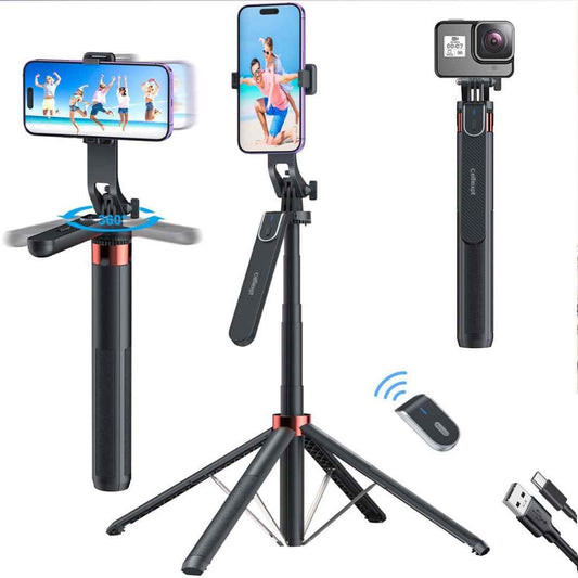 LX INDIA Mobile Tripods Celfiexpt 71-inch Selfie Stick Tripod 360 Degree Rotation Rechargeable Remote Quadripod Stand Gimbal Handle for Mobile Phone